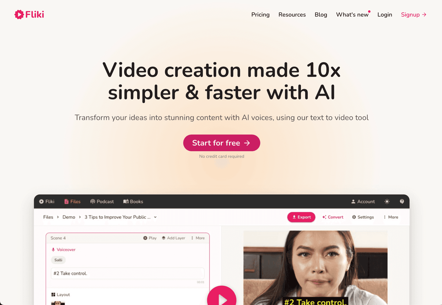 Fliki's dashboard displaying text-to-video conversion tools