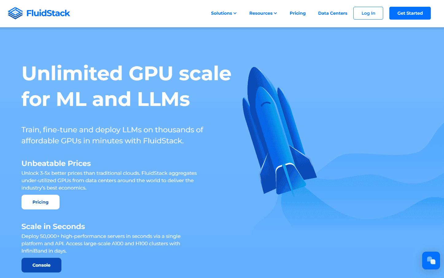 FluidStack's interface showcasing GPU server options