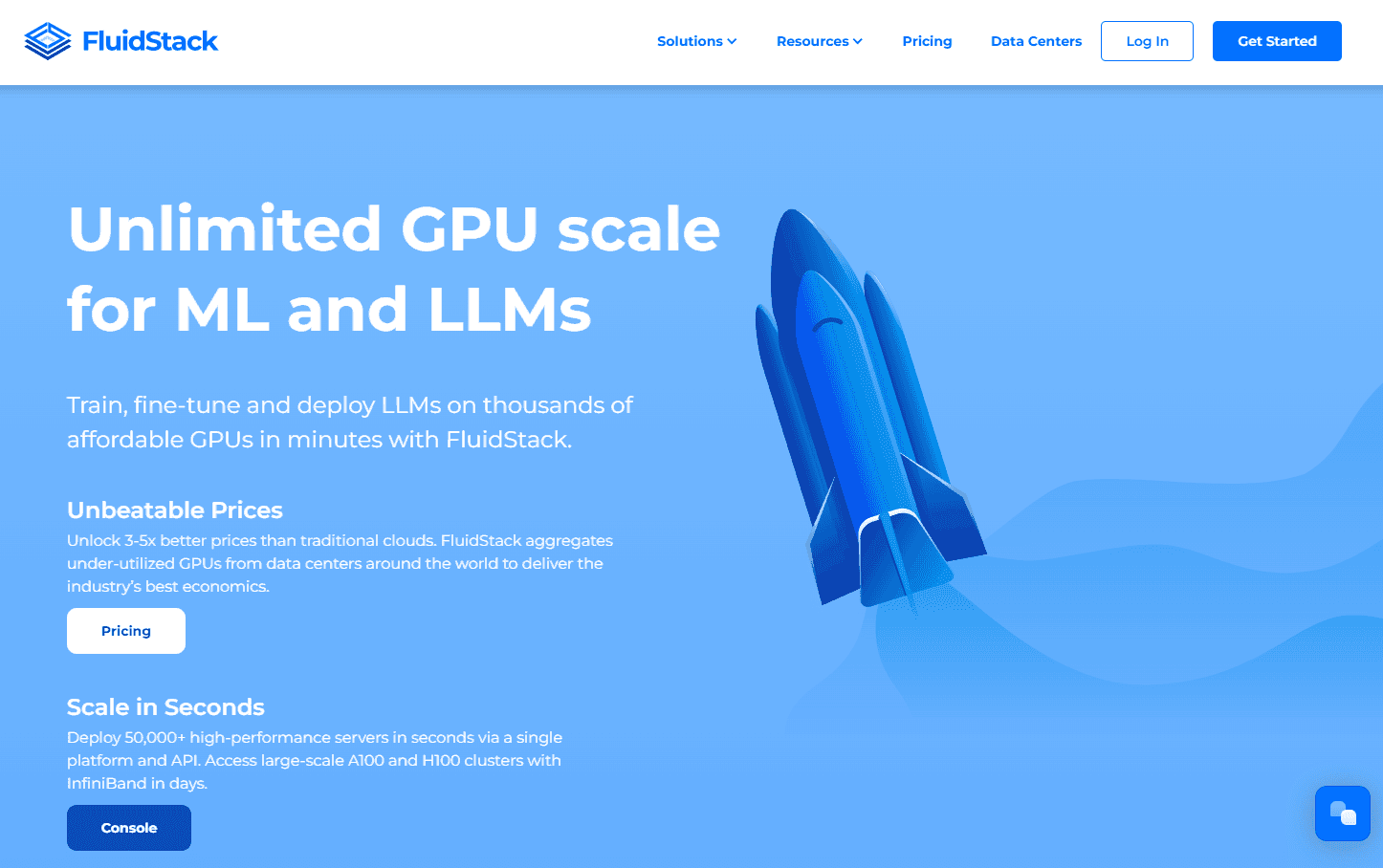FluidStack's interface showcasing GPU server options
