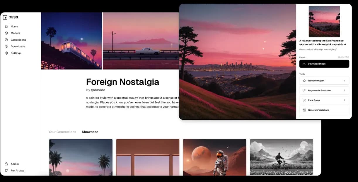 Tess ai art & image creation tool screenshot