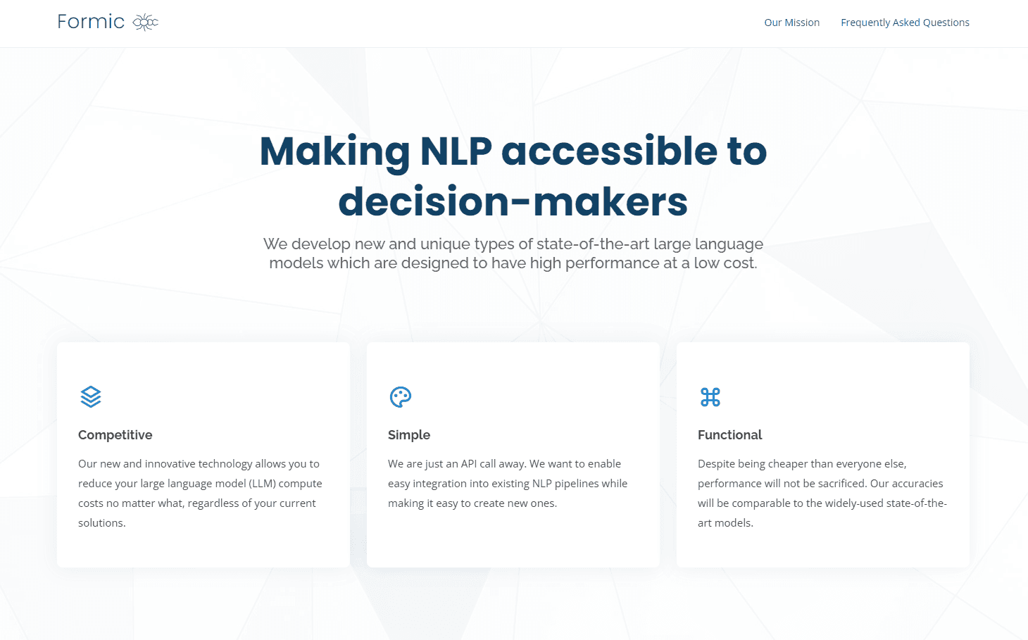 Formic's interface showcasing their unique approach to NLP