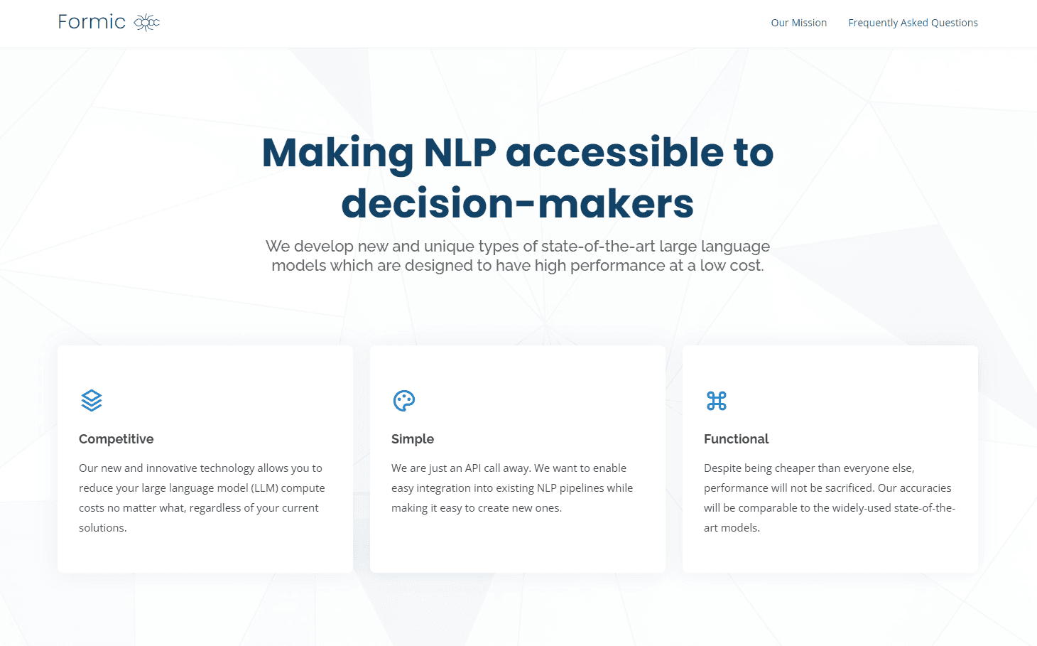 Formic's interface showcasing their unique approach to NLP