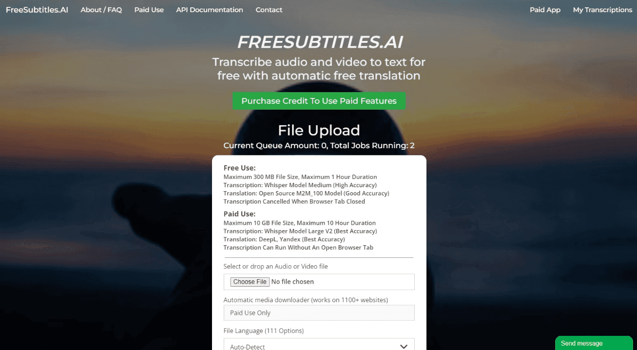 FreeSubtitles.ai Transcription Tool