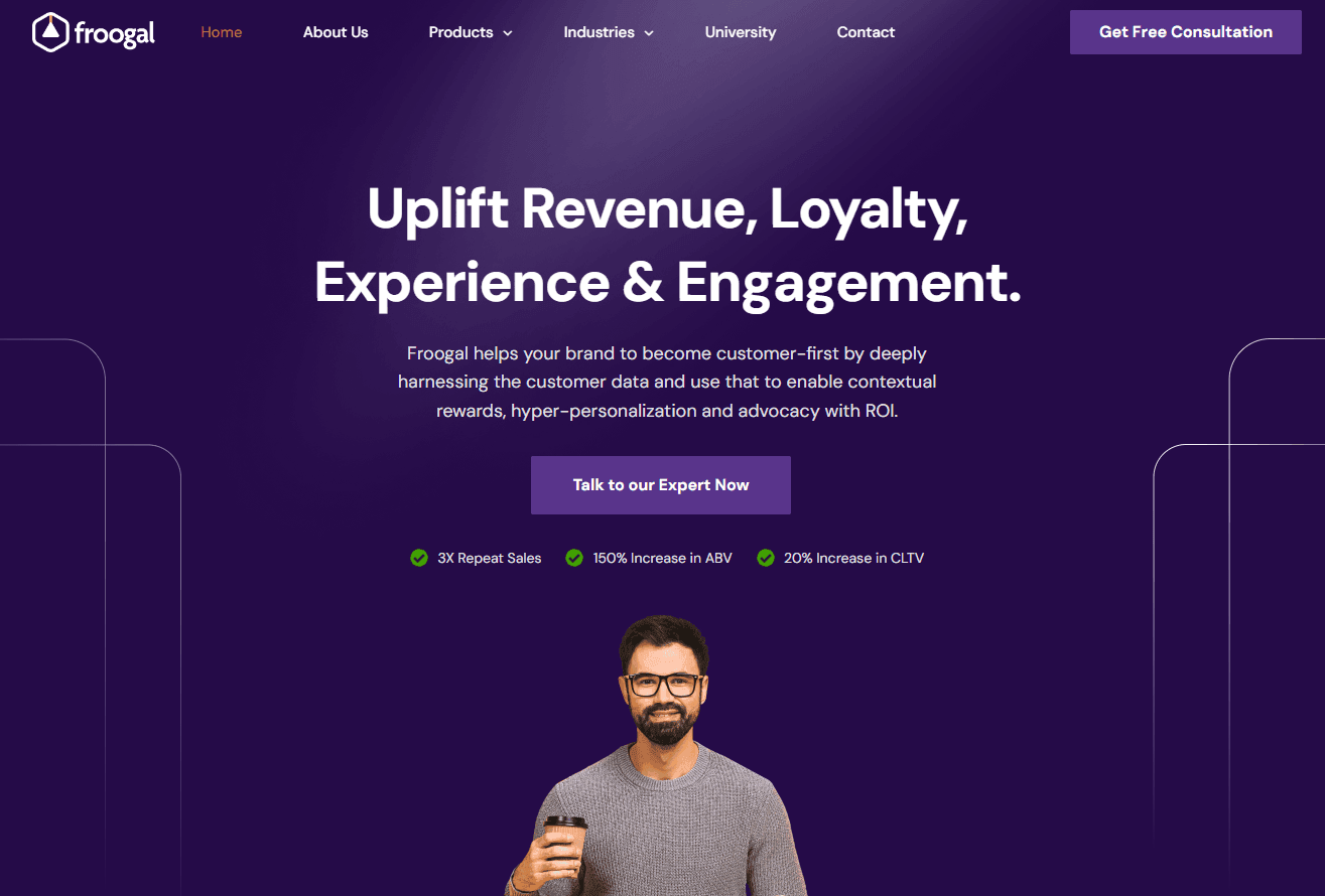 Froogal's dashboard showcasing customer loyalty and engagement tools.