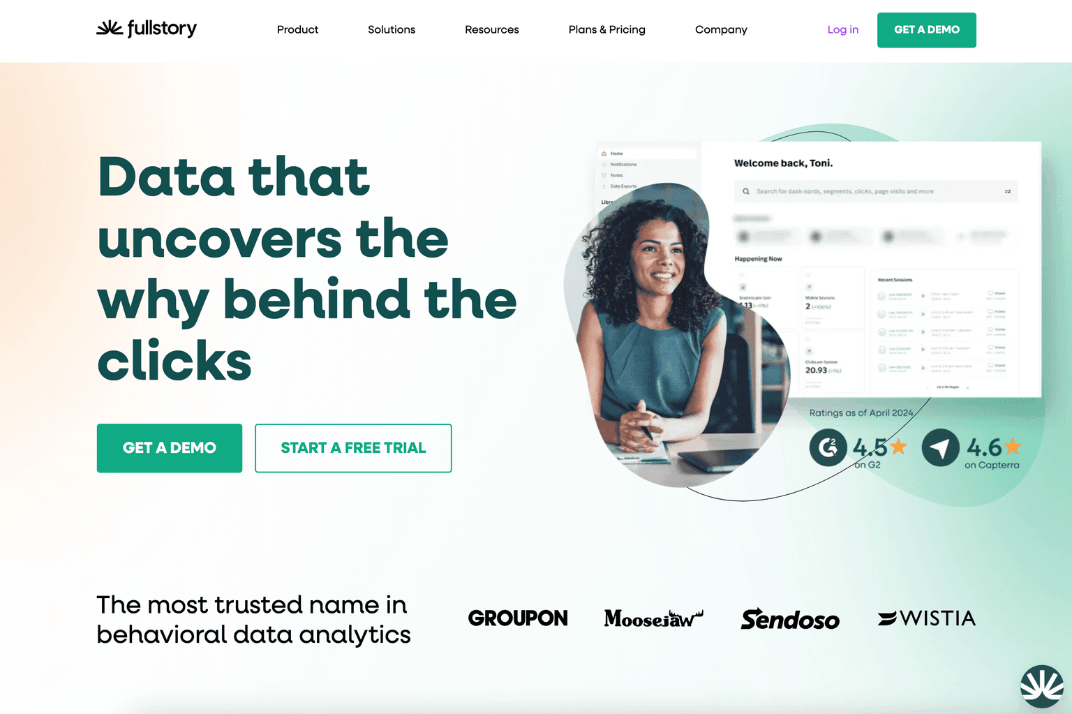FullStory user behavior analytics platform interface.