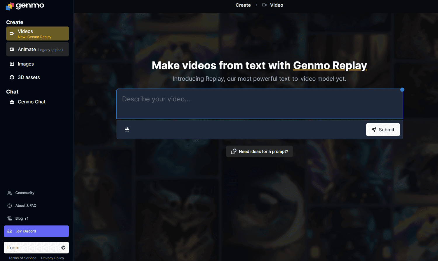 Genmo AI content creation interface