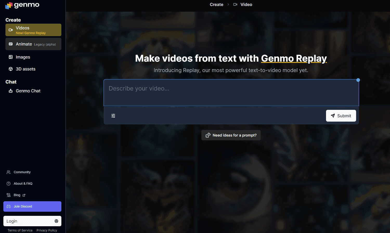 Genmo AI content creation interface