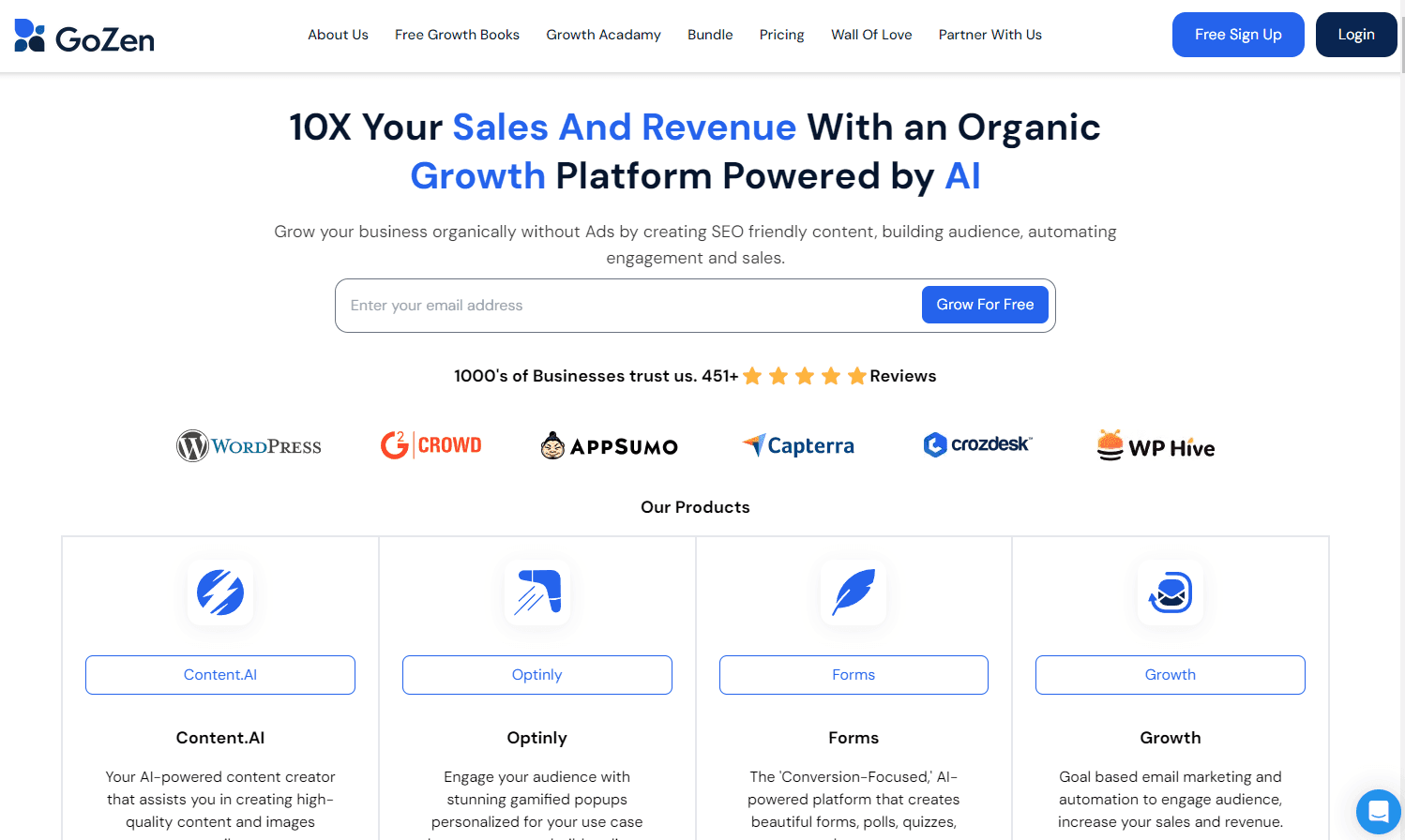 GoZen's homepage showcasing its AI-powered platforms.