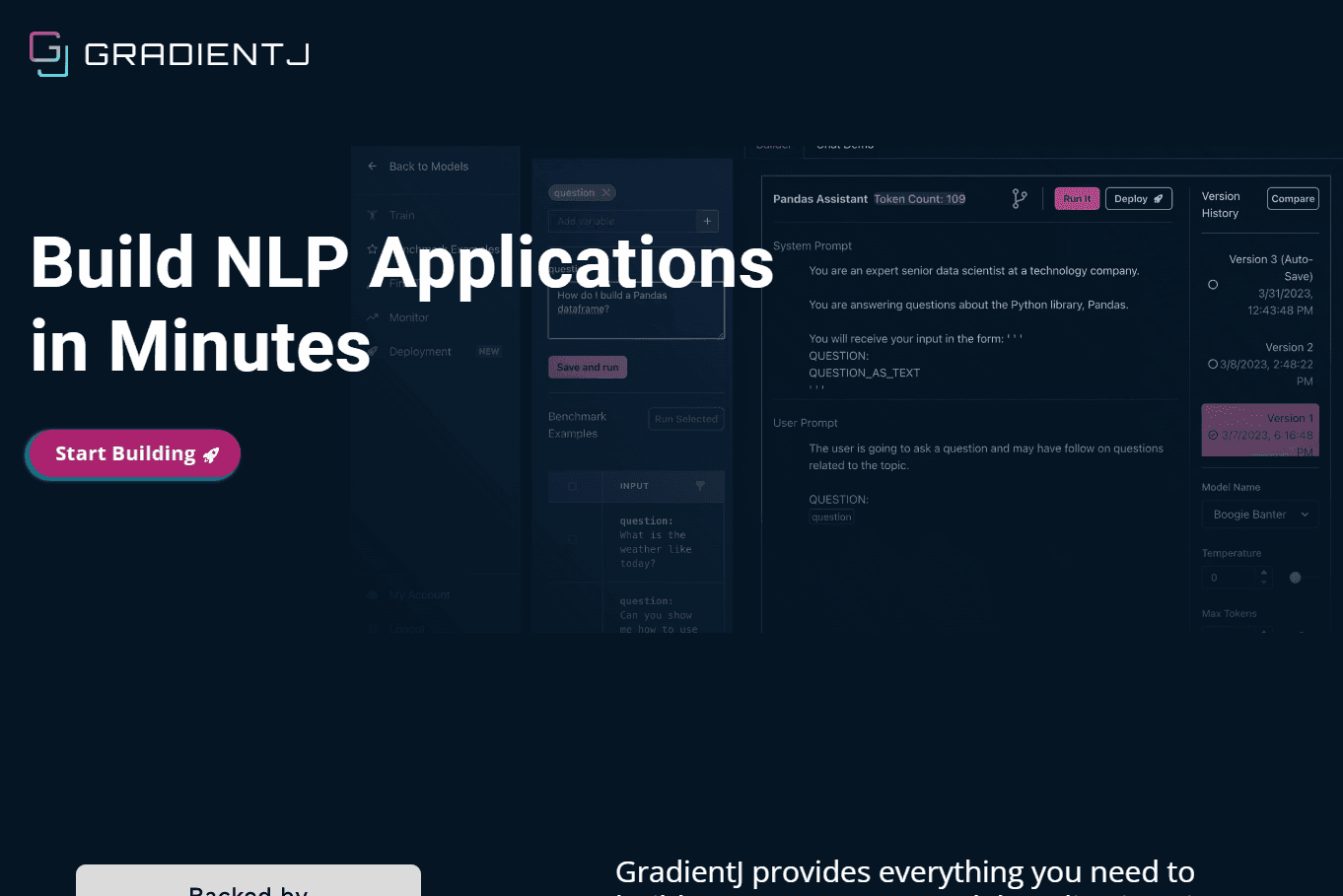GradientJ logo with a blue background