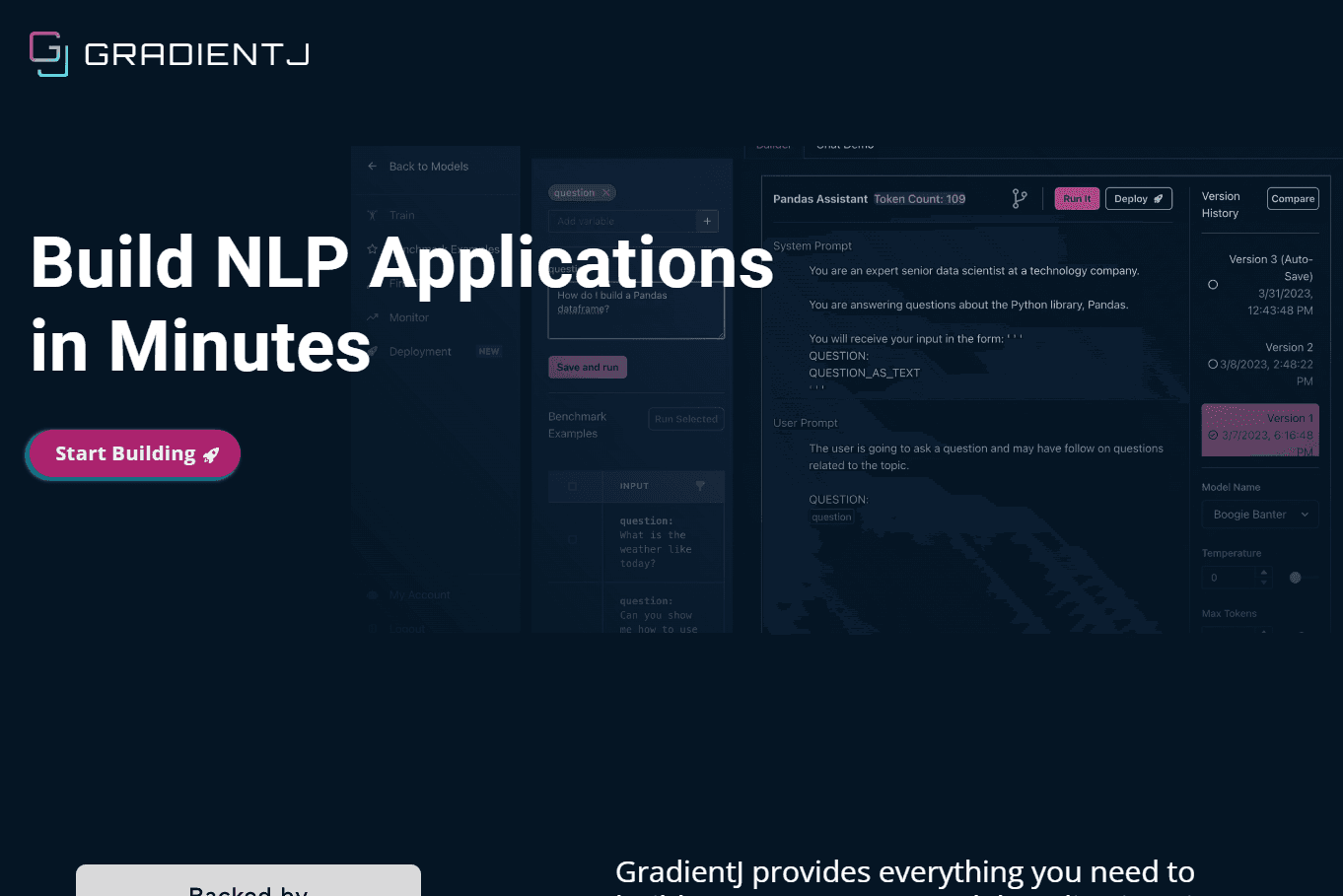 GradientJ logo with a blue background