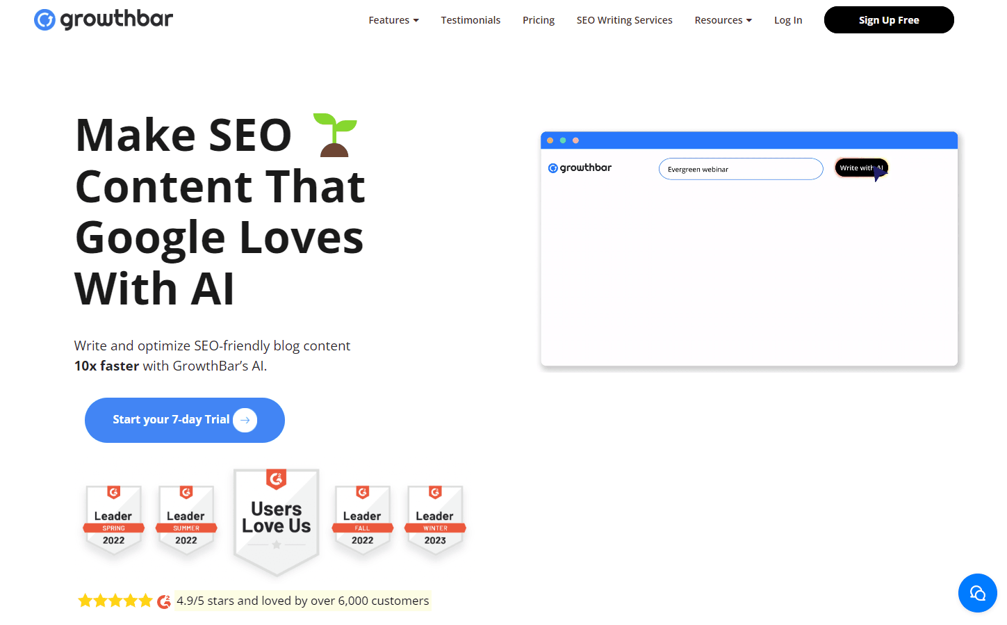 GrowthBar SEO homepage screenshot