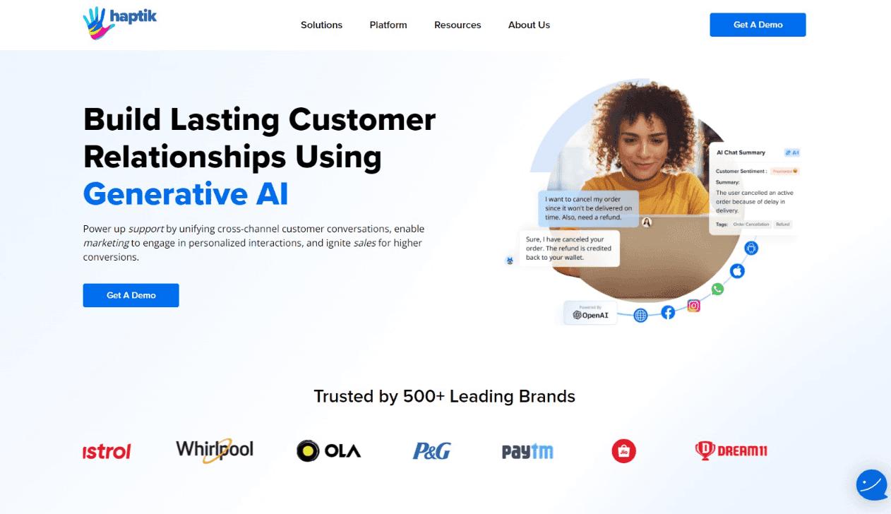 Haptik AI Conversational CRM Interface