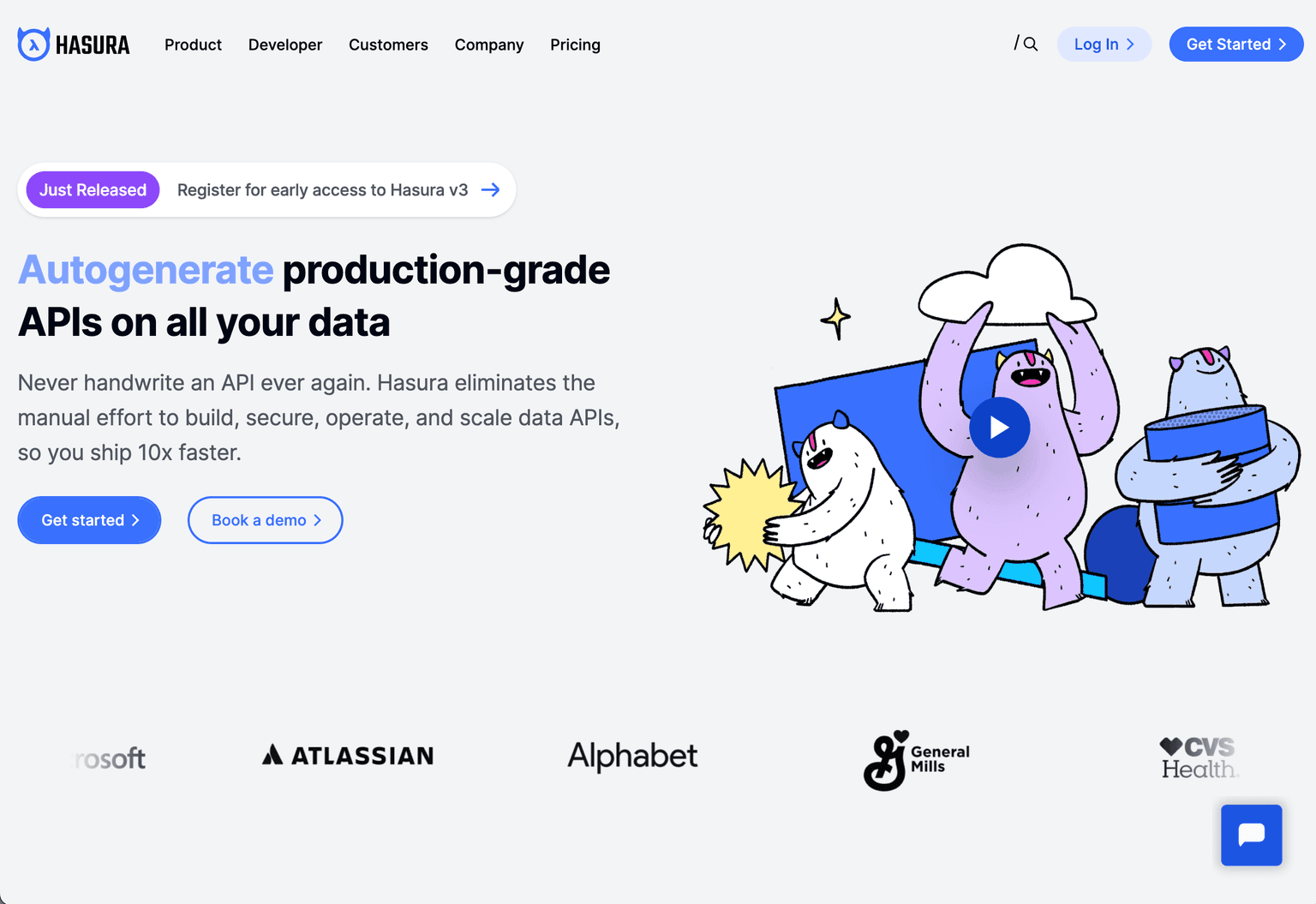 Hasura platform interface showcasing API generation features