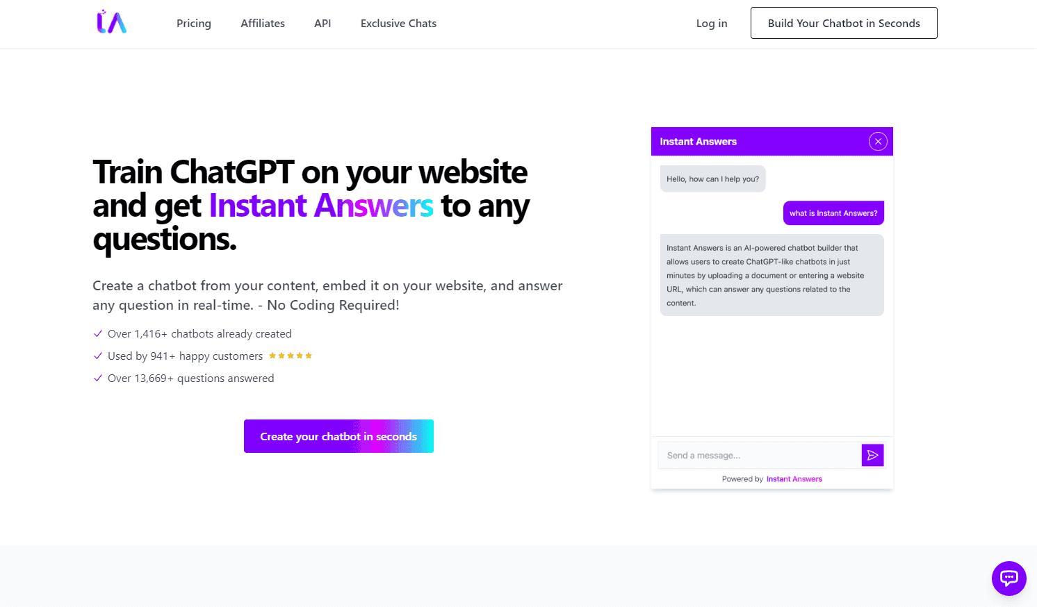 Instant Answers chatbot interface