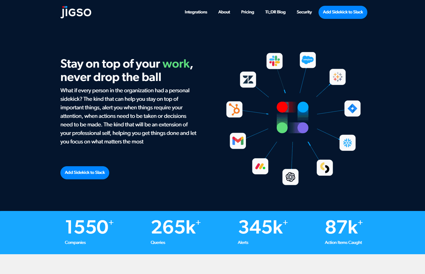 Jigso platform interface showcasing Slack integration