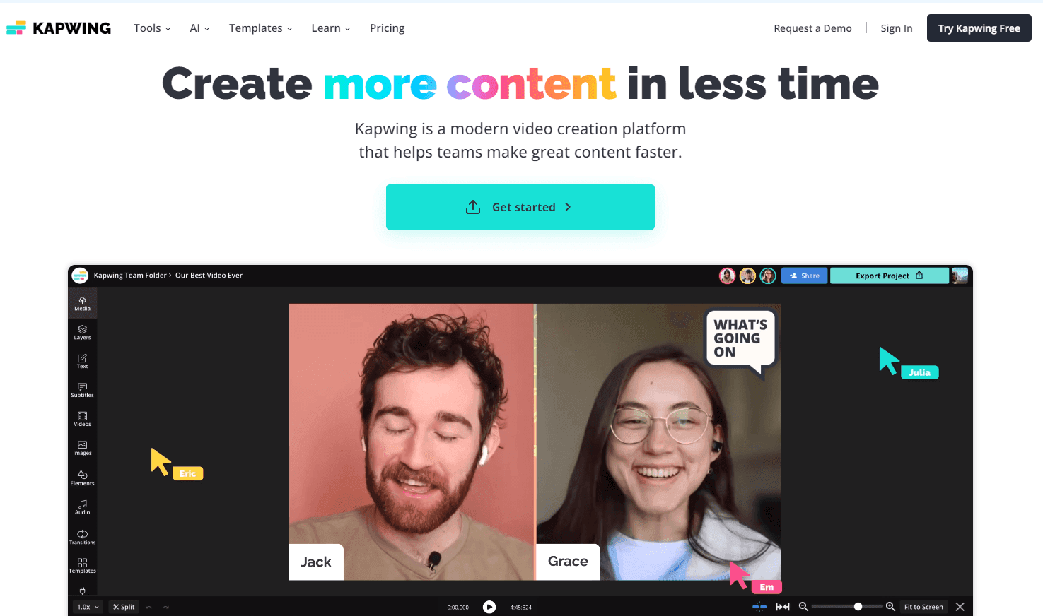 Kapwing video creation platform interface.