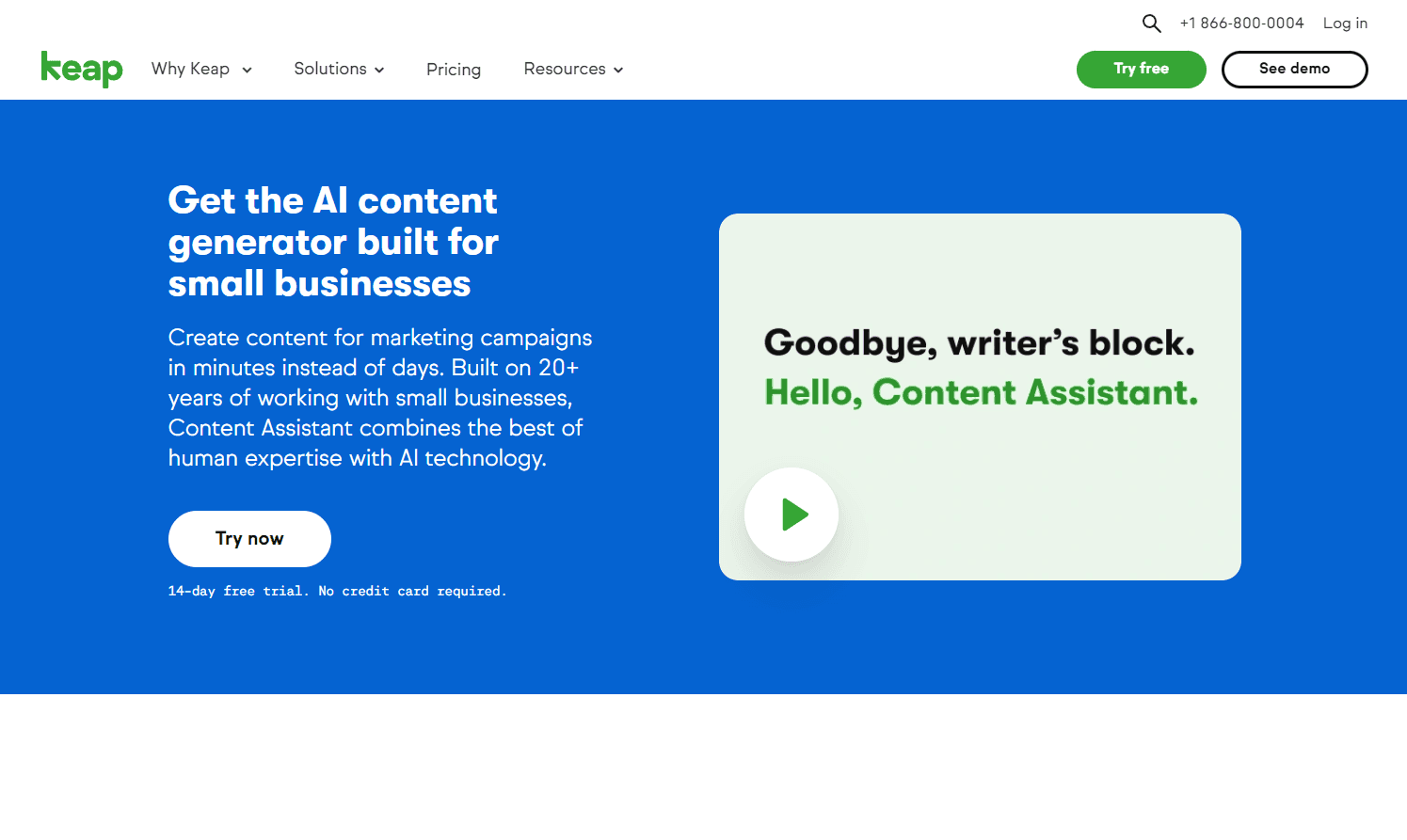 Keap AI Content Generator interface