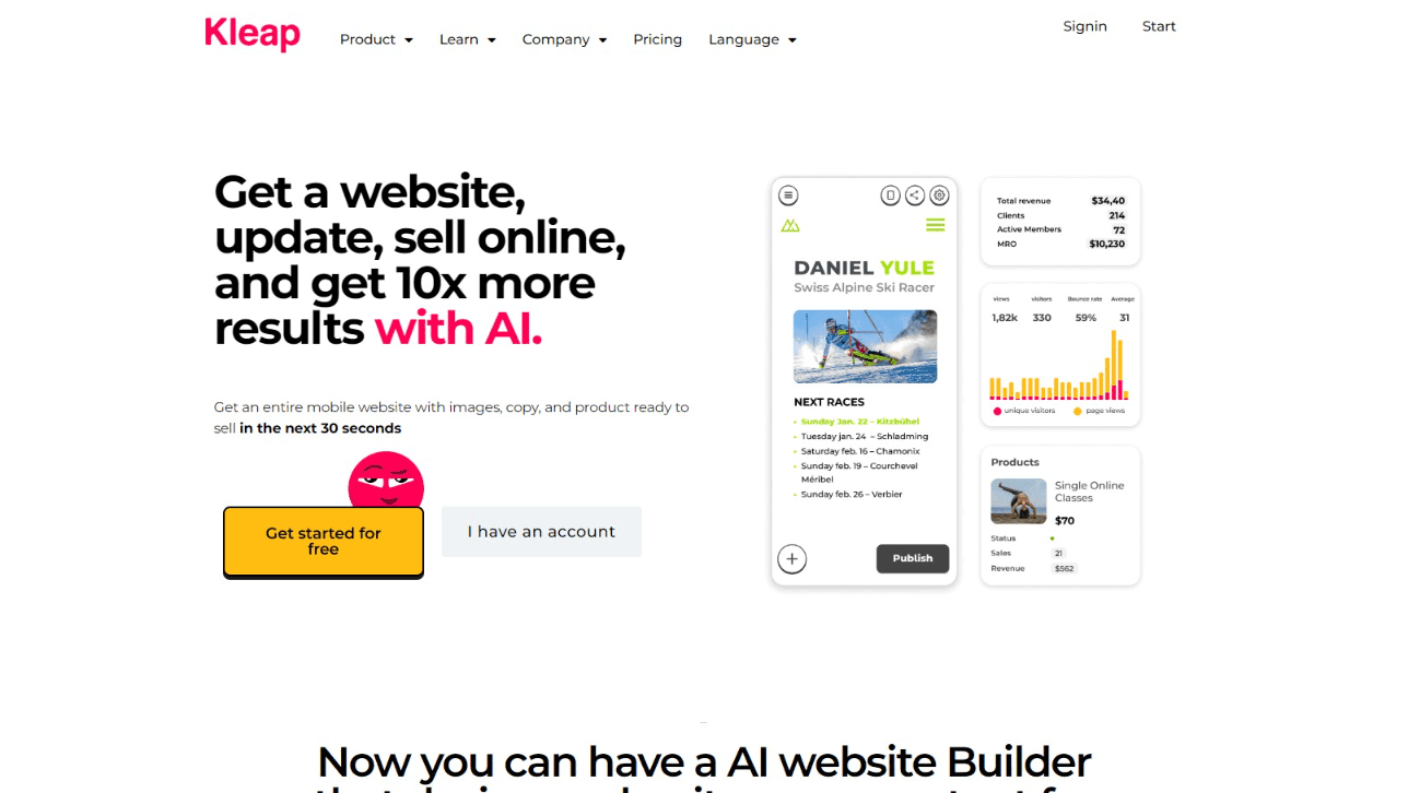 Kleap AI Website Builder Interface