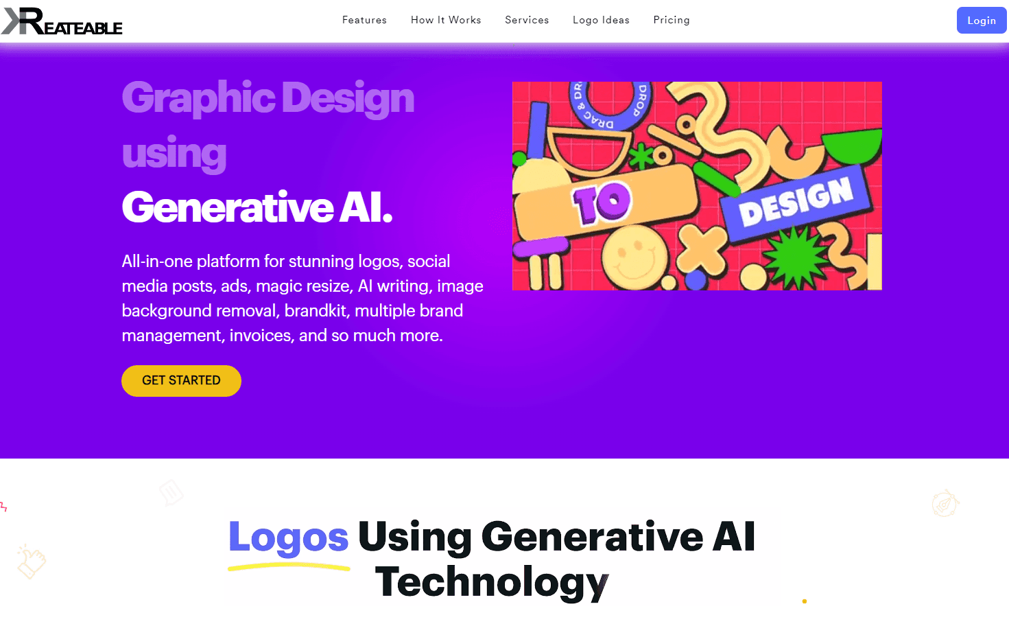Kreateable platform showcasing design tools.