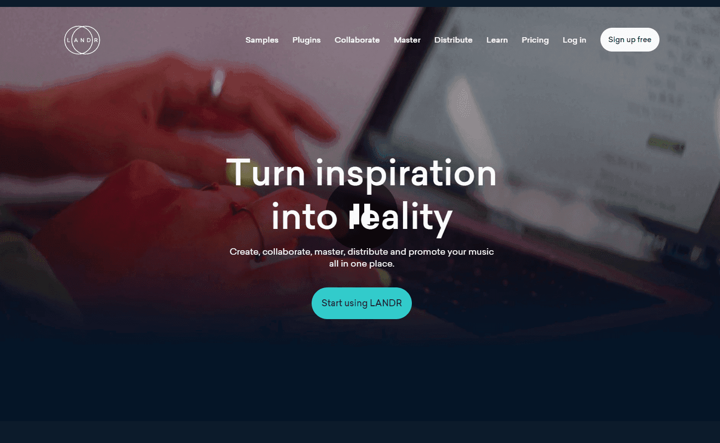 LANDR platform showcasing music mastering and distribution tools.