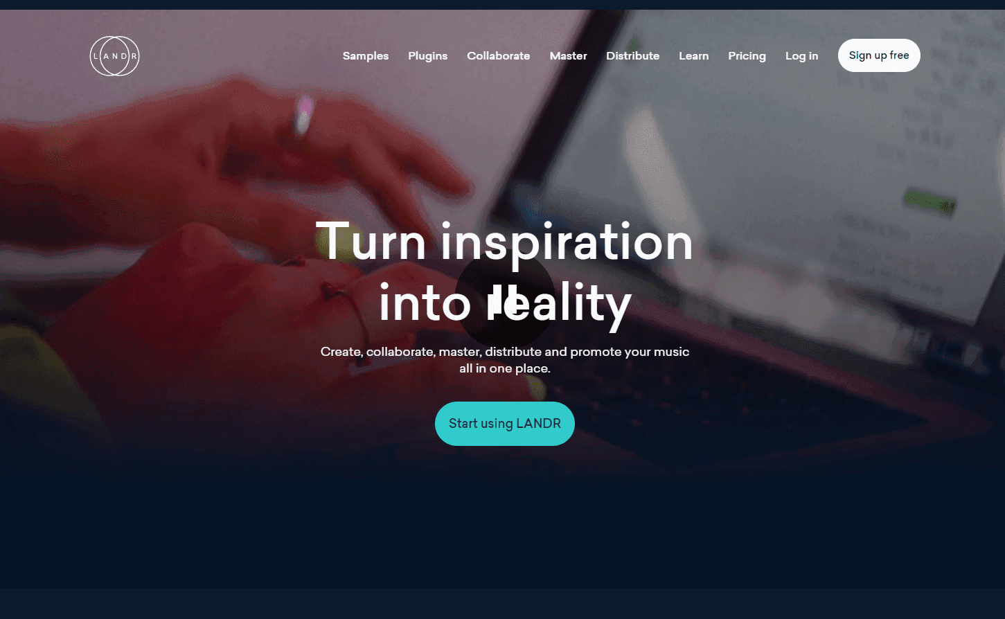 LANDR platform showcasing music mastering and distribution tools.
