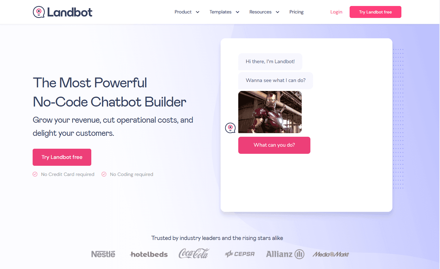 Landbot platform showcasing chatbot creation tools.