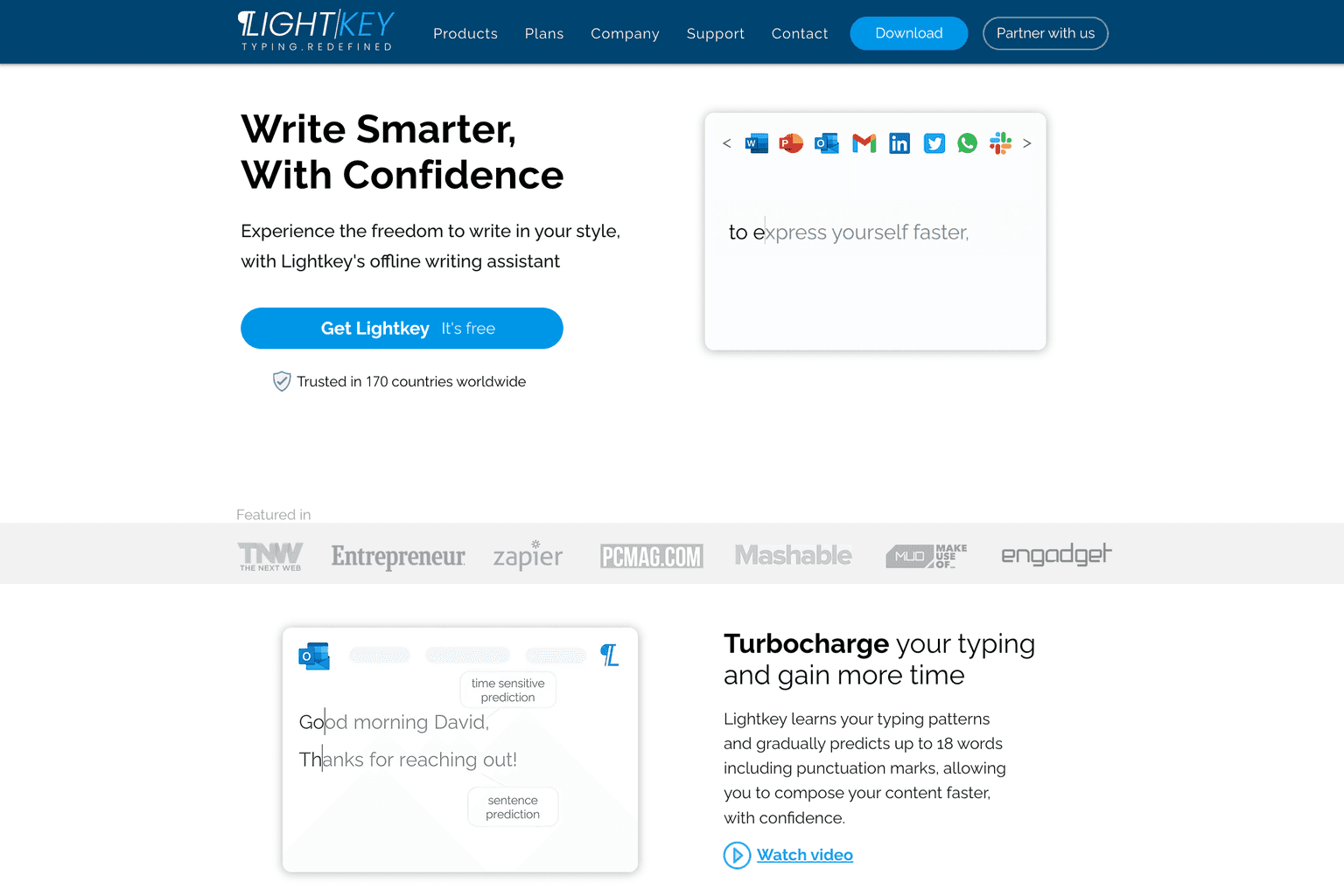 Lightkey interface showcasing predictive typing