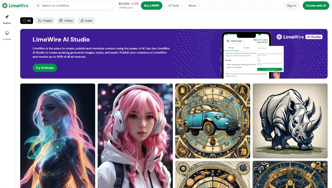 LimeWire AI Content Creation Platform