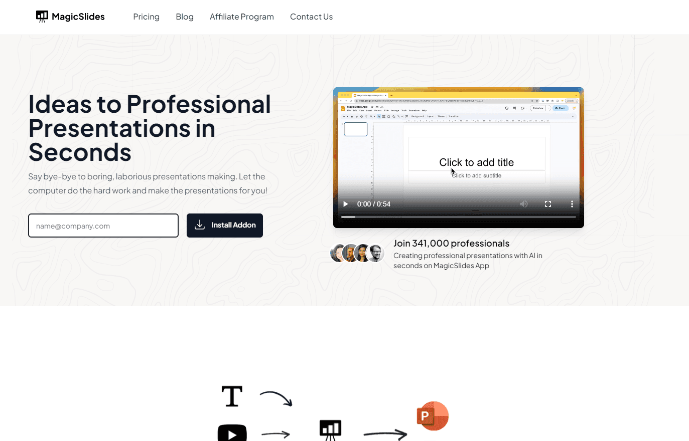 MagicSlides App interface showcasing AI presentation creation