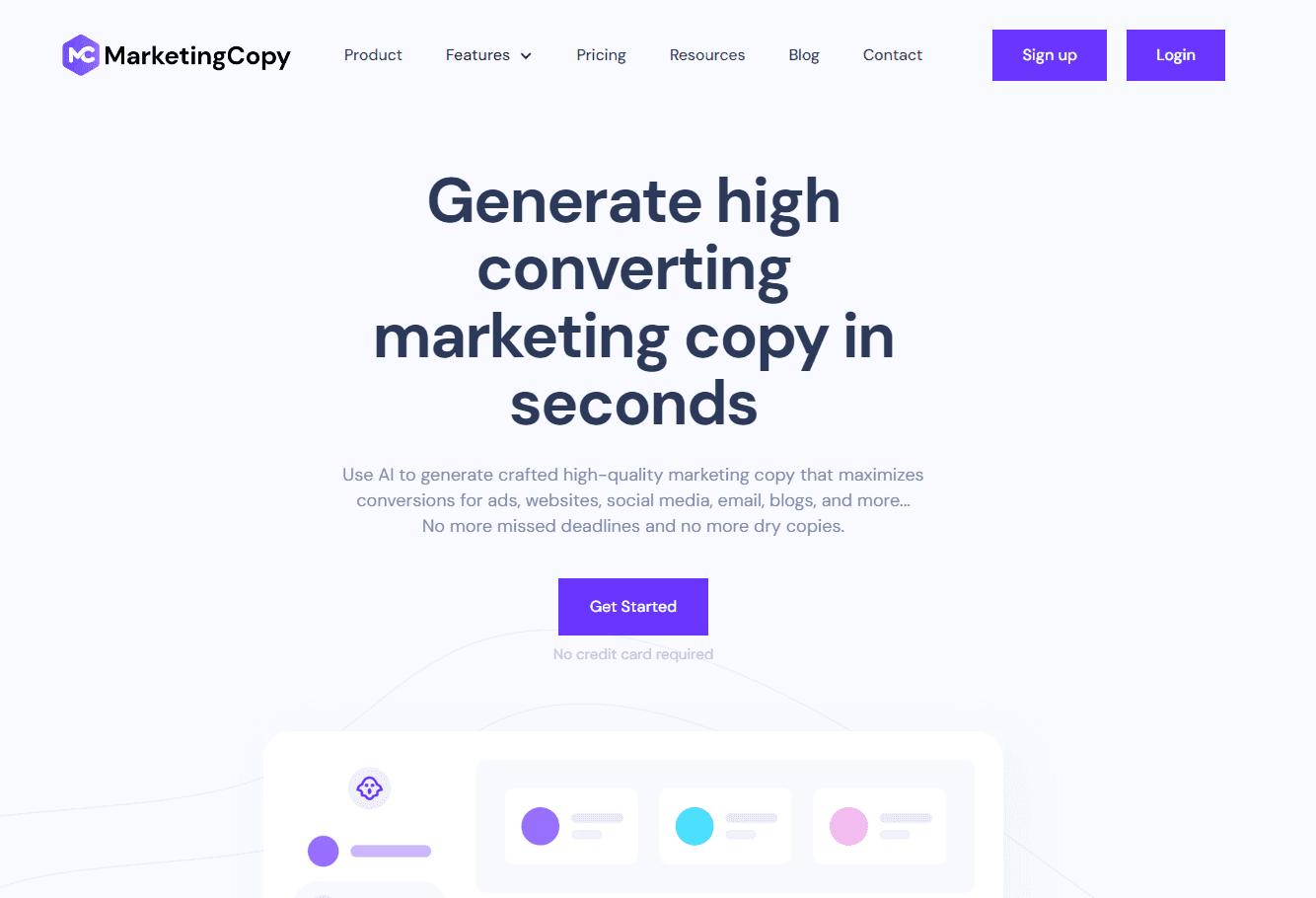 MarketingCopy AI platform showcasing content creation tools