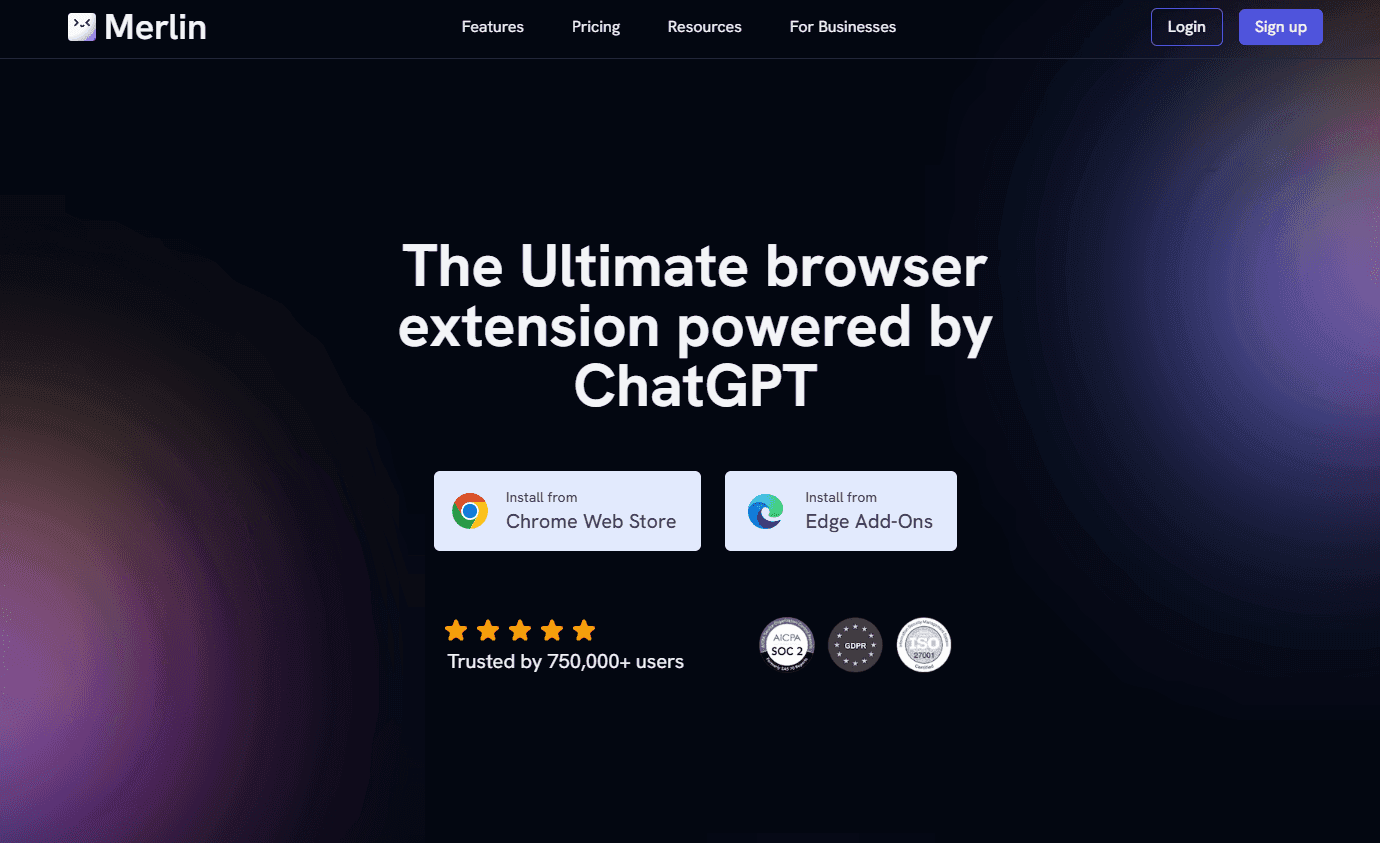 Merlin AI's user-friendly interface on Chrome.
