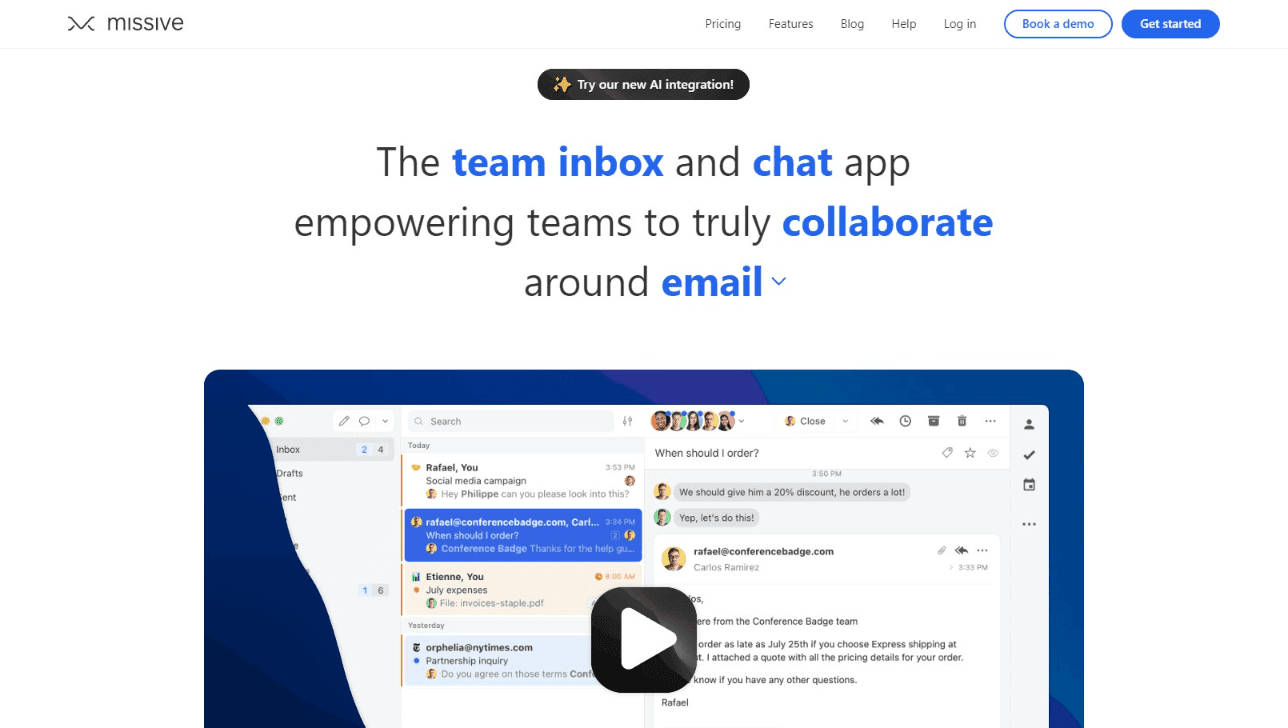 Missive Team Inbox and Chat App Interface
