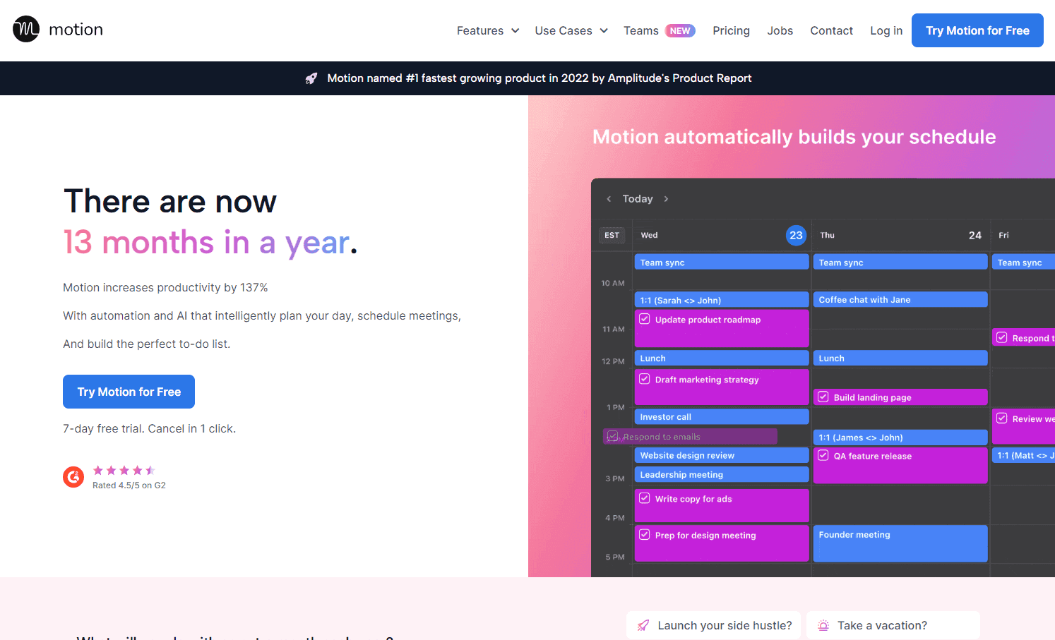 Motion productivity platform interface