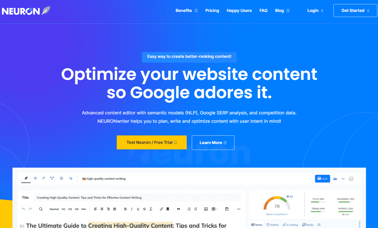 NEURONwriter content optimization tool
