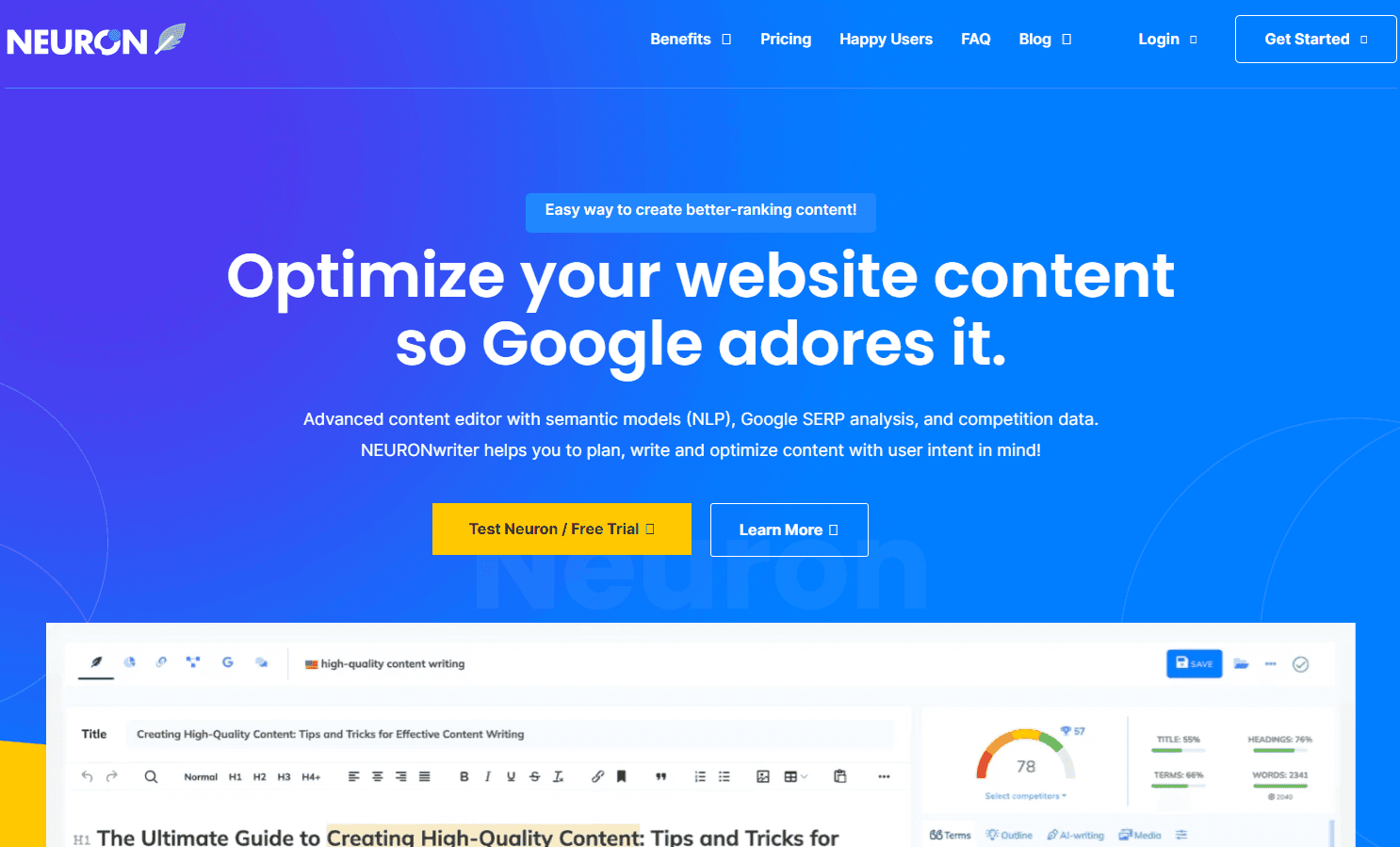 NEURONwriter content optimization tool