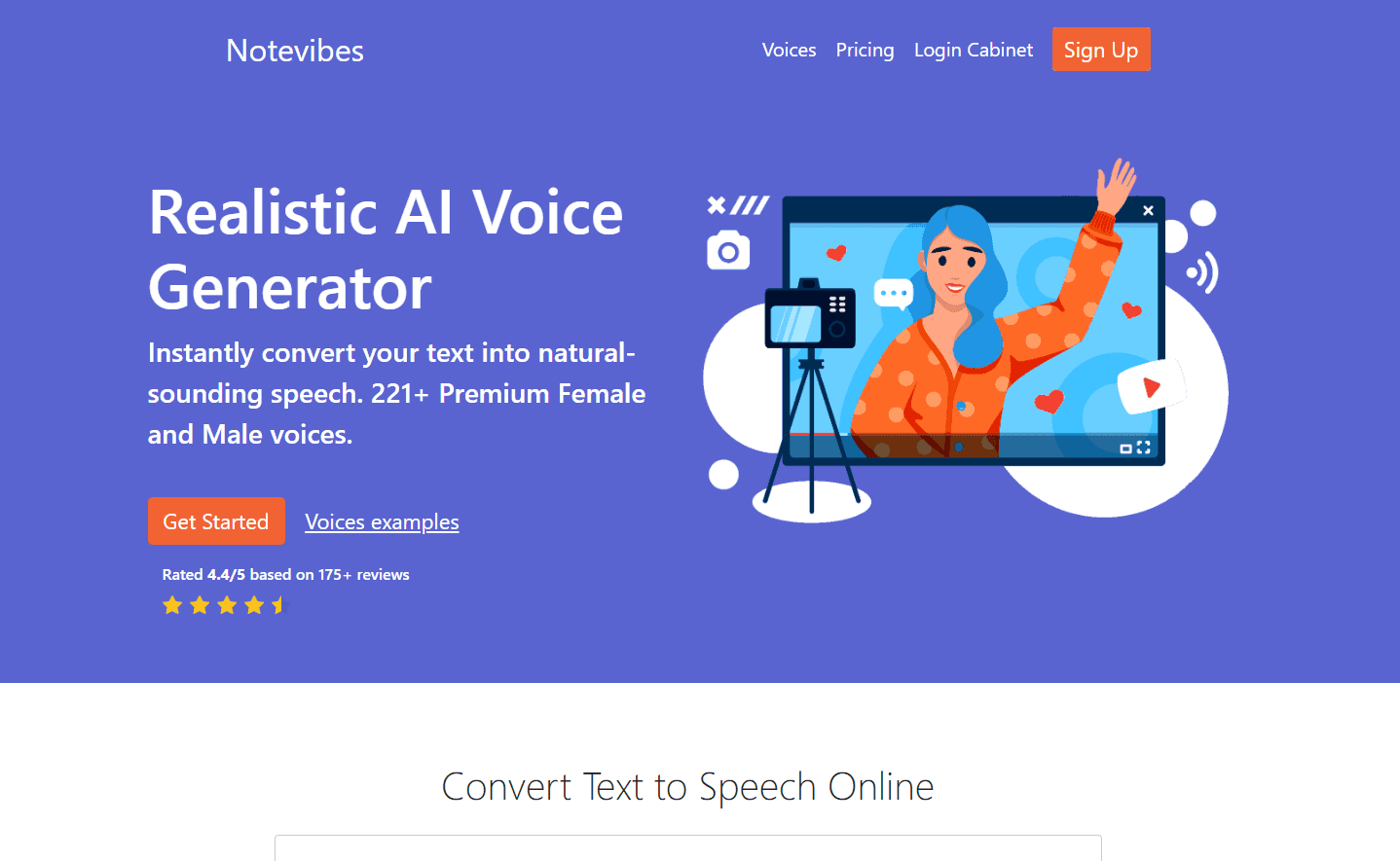 Notevibes interface showcasing text to speech conversion