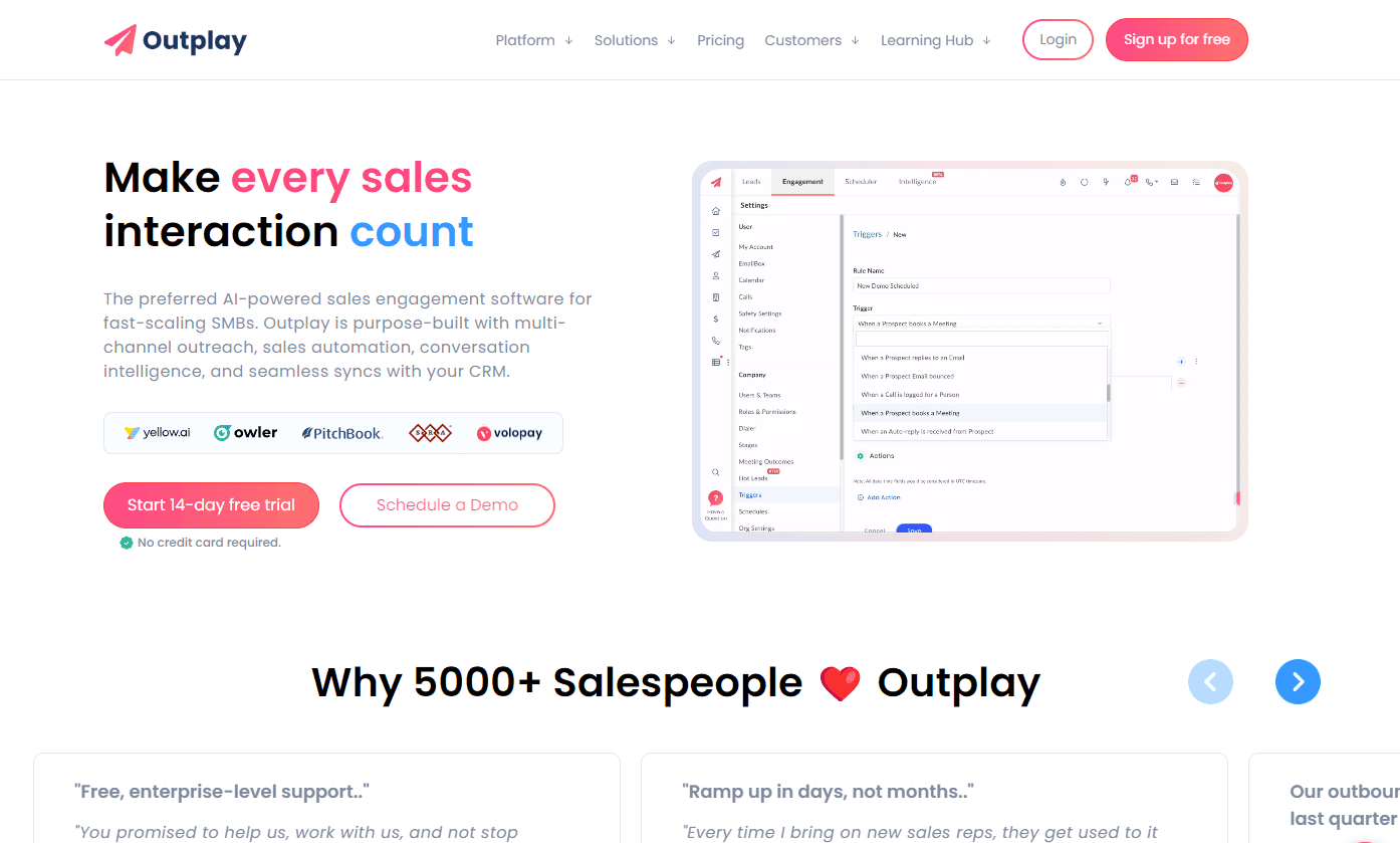 Outplay's dashboard showcasing multichannel sales engagement tools.