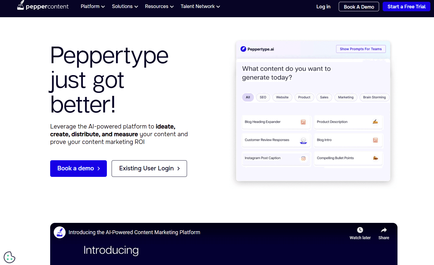 Pepper Content platform interface