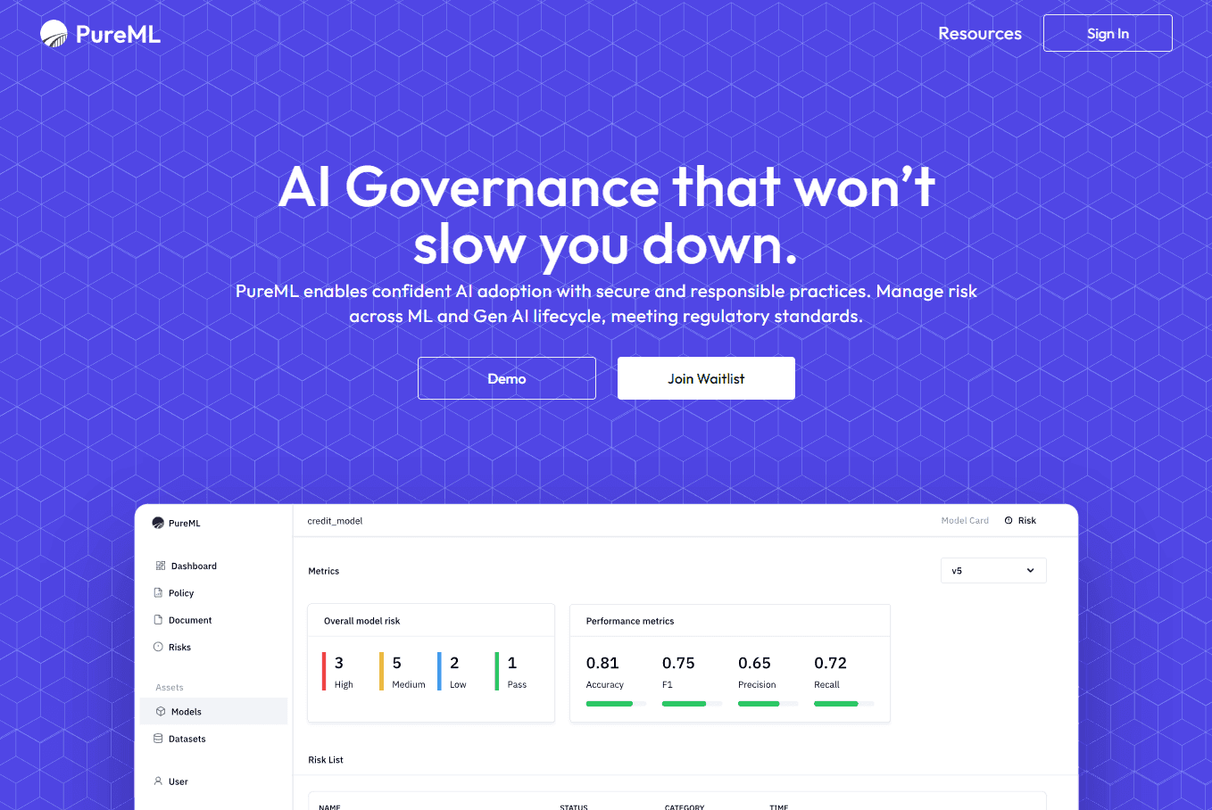 PureML logo emphasizing AI governance