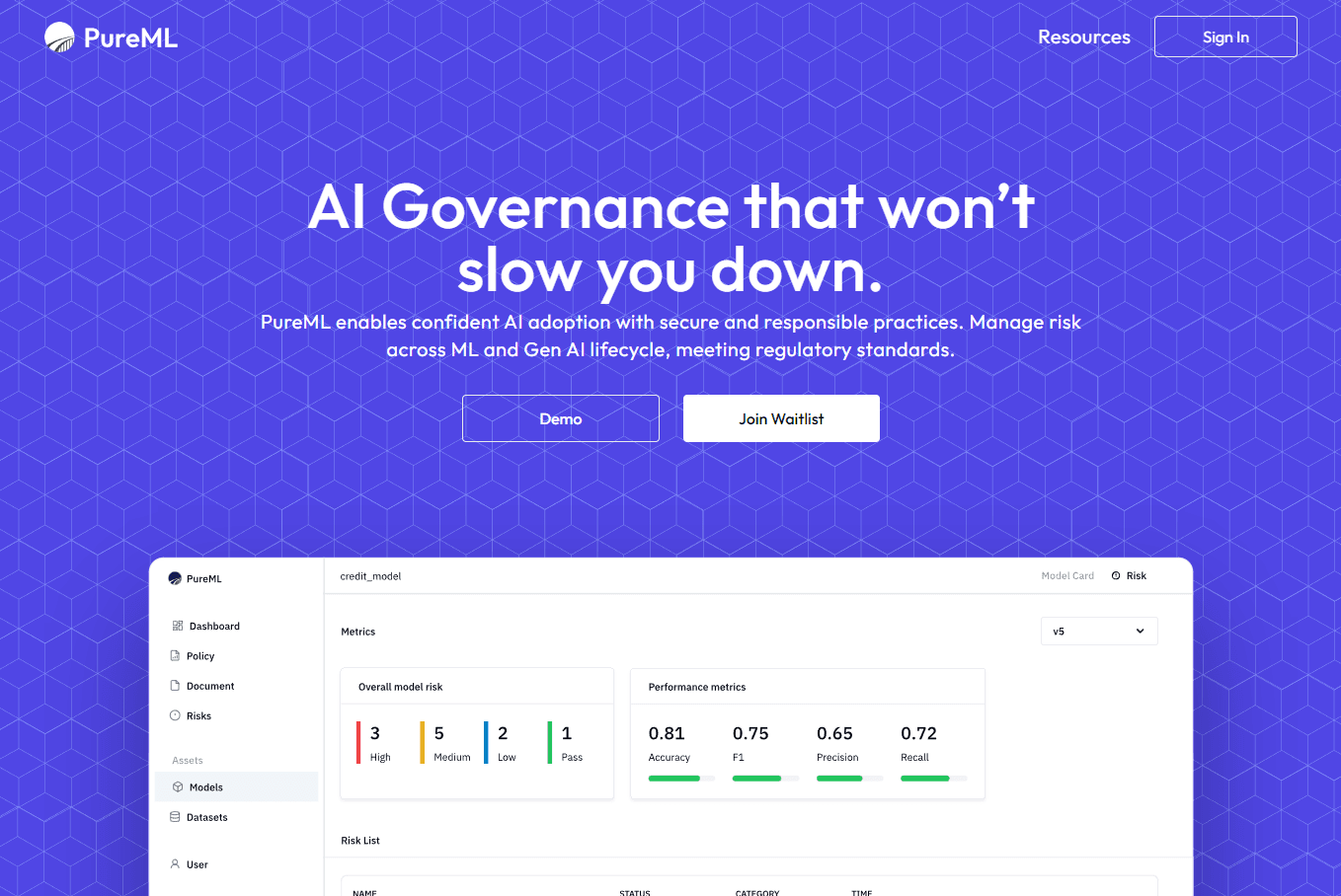 PureML logo emphasizing AI governance