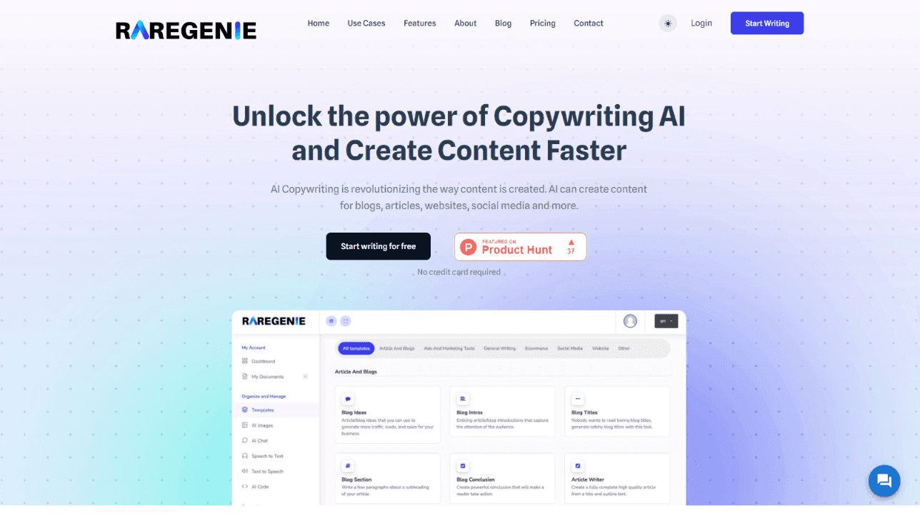 RareGenie AI Content Writing Platform