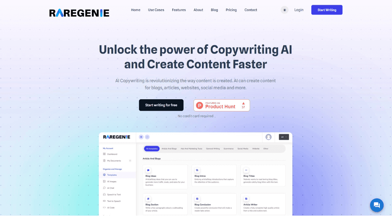RareGenie AI Content Writing Platform