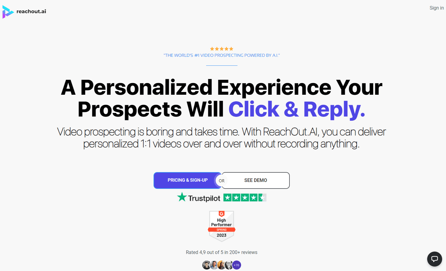 ReachOut AI platform showcasing video prospecting tools