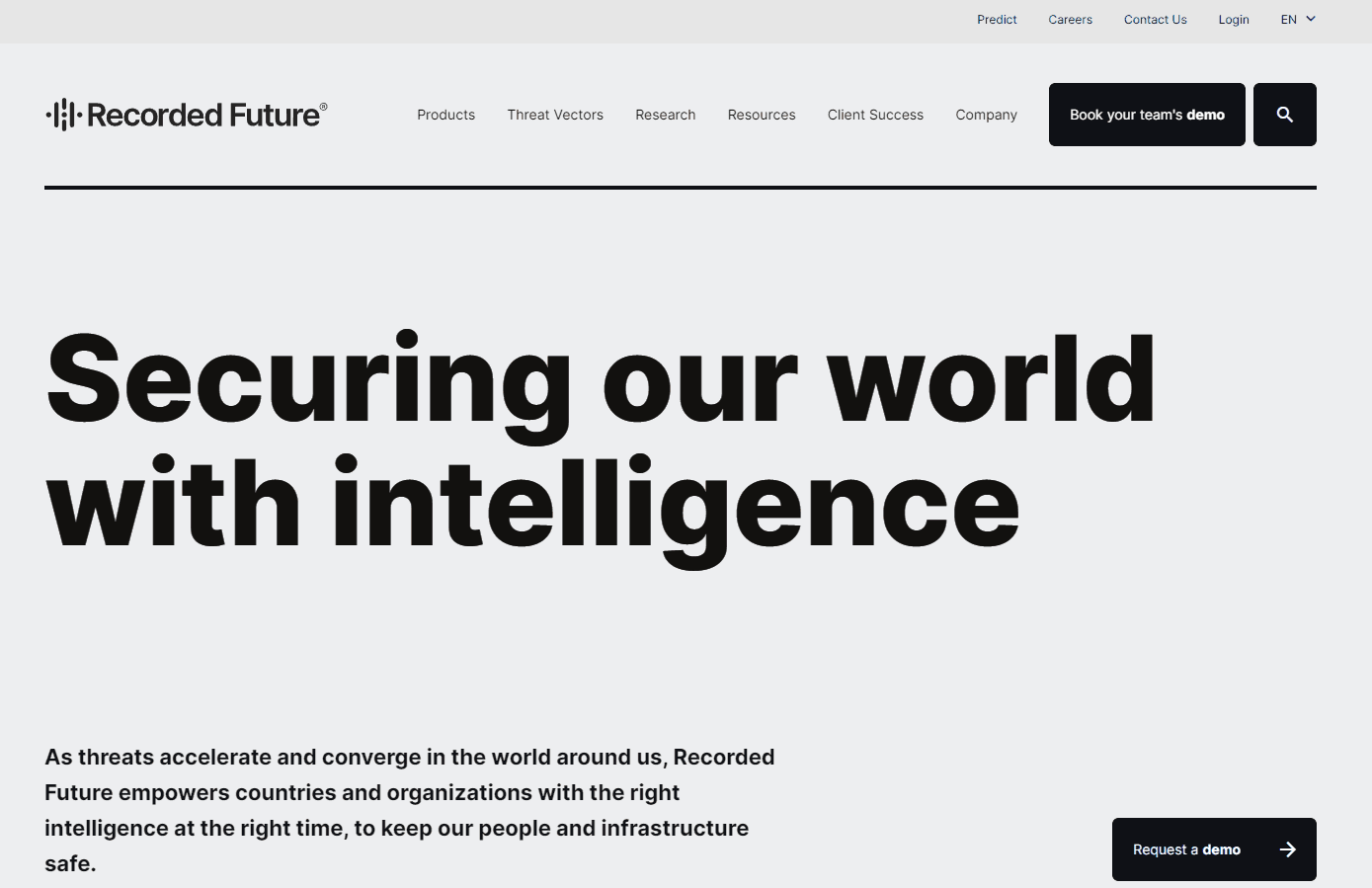 Recorded Future platform interface showcasing comprehensive threat intelligence.