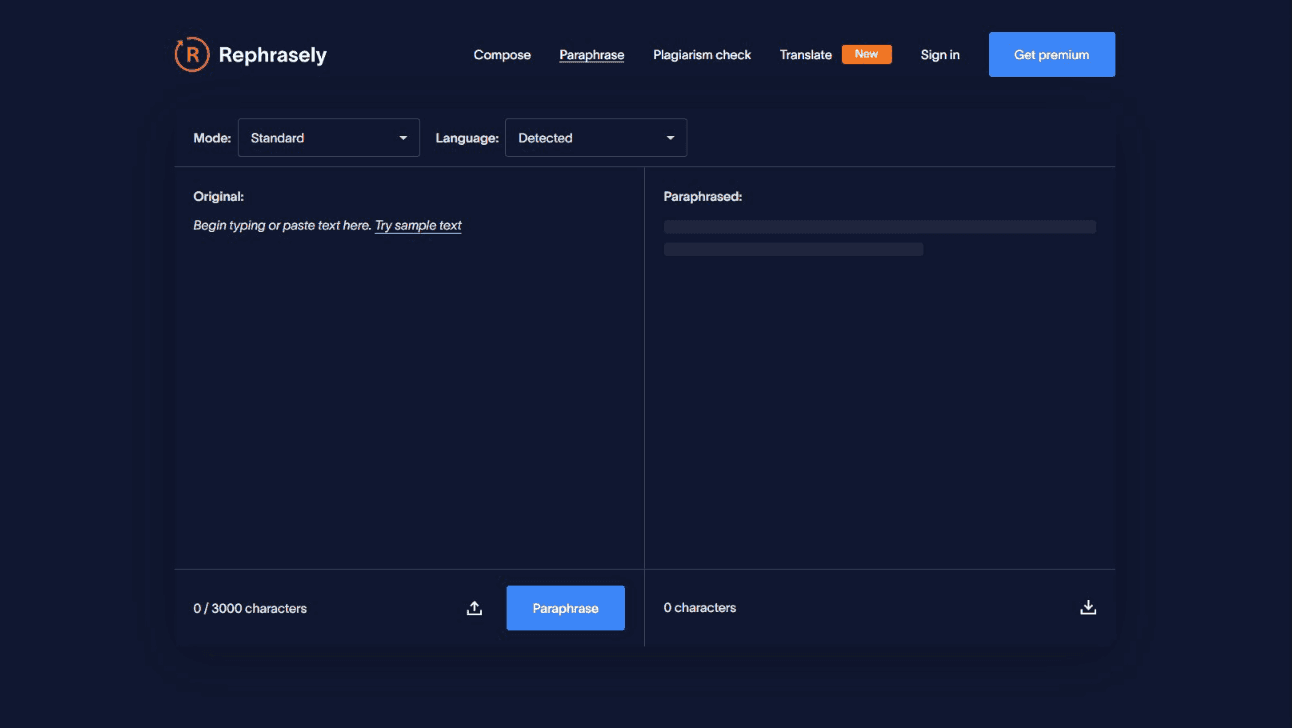Rephrasely AI Rephrase Generator Interface
