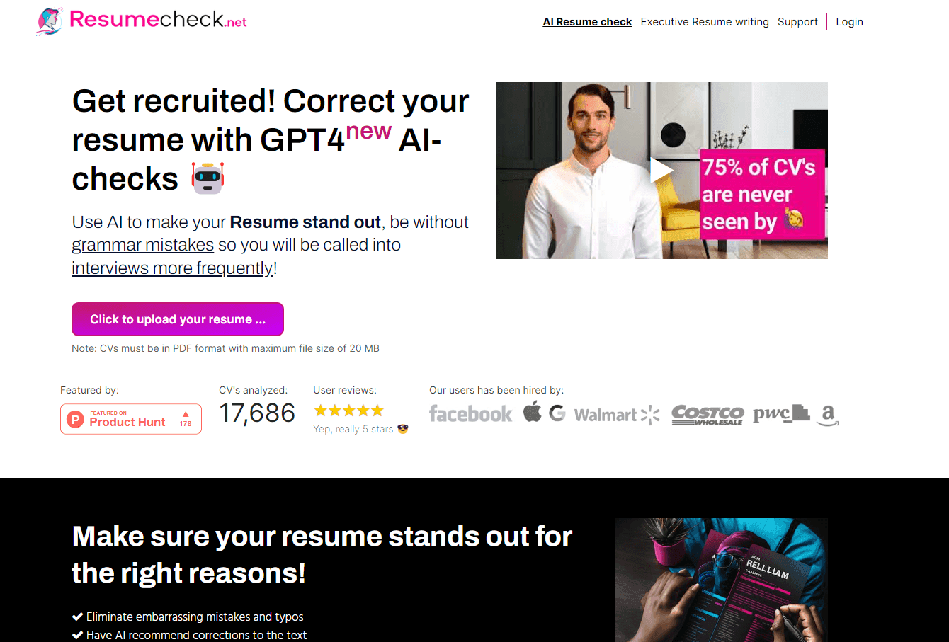 ResumeCheck.net homepage screenshot.