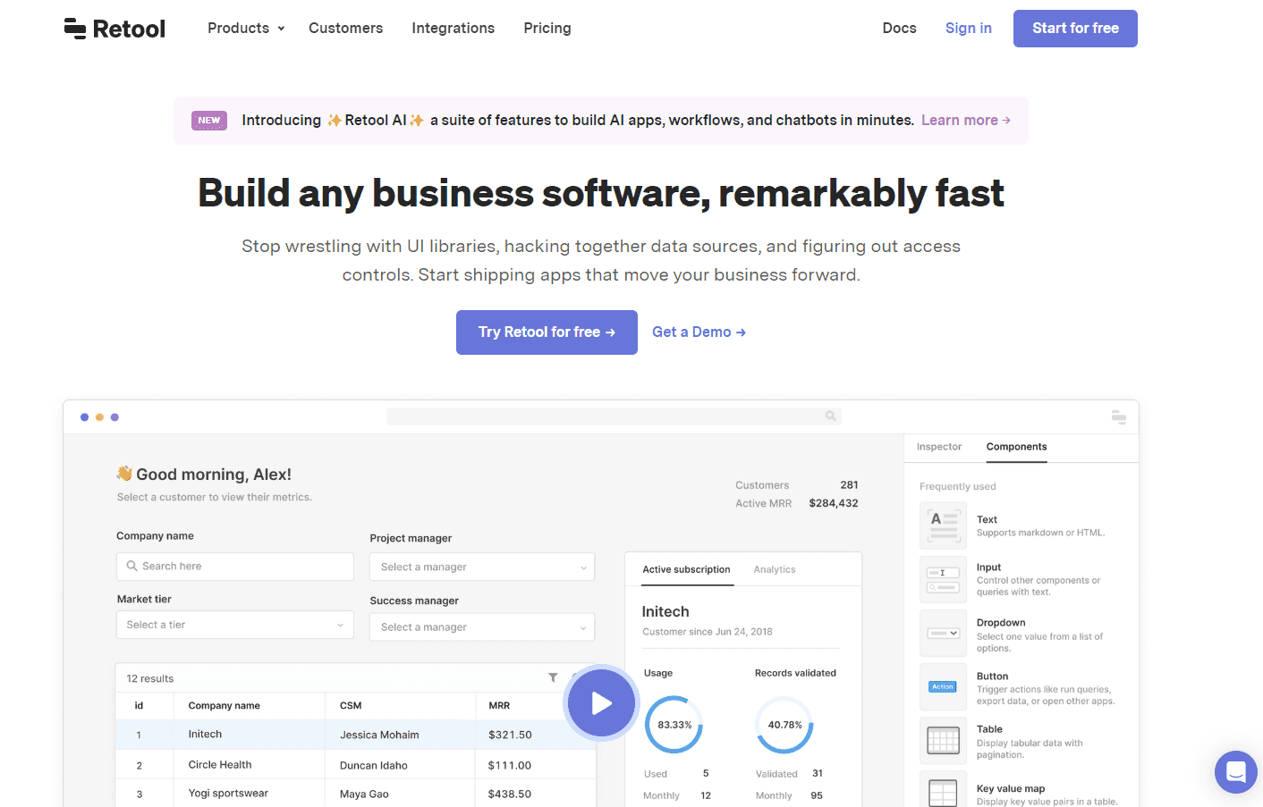 Retool's dynamic development dashboard