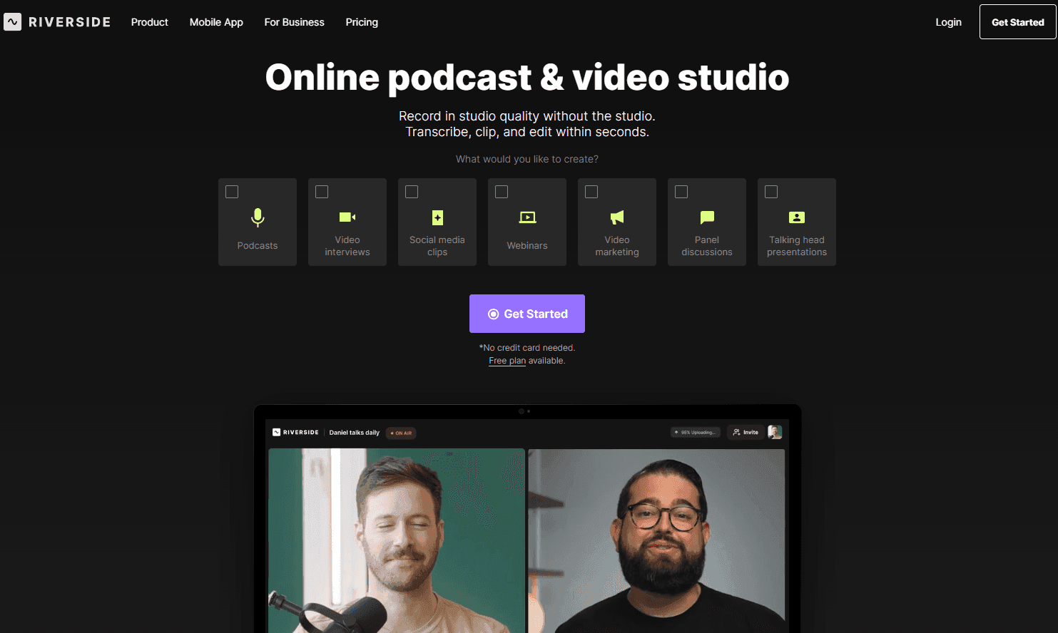 Riverside.fm's intuitive interface for podcast and video recording.