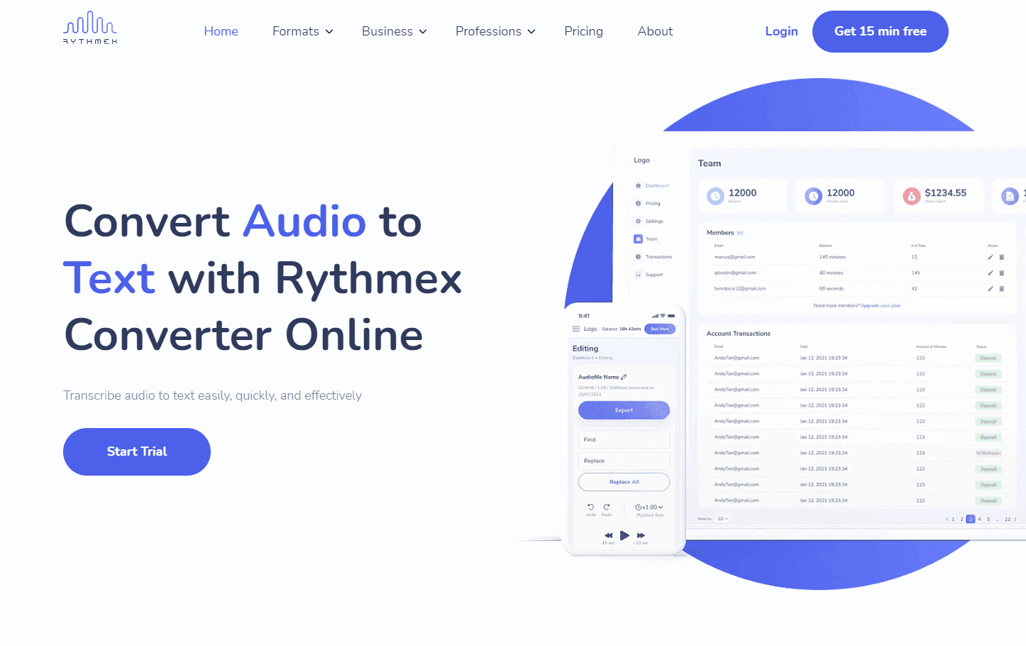 Rythmex transcription platform interface