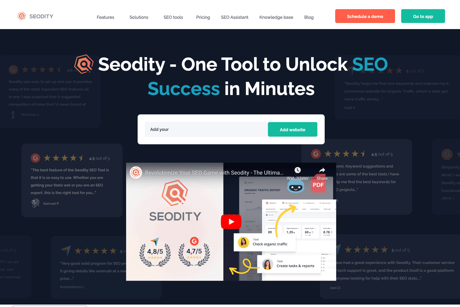 SEO analysis dashboard with Seodity